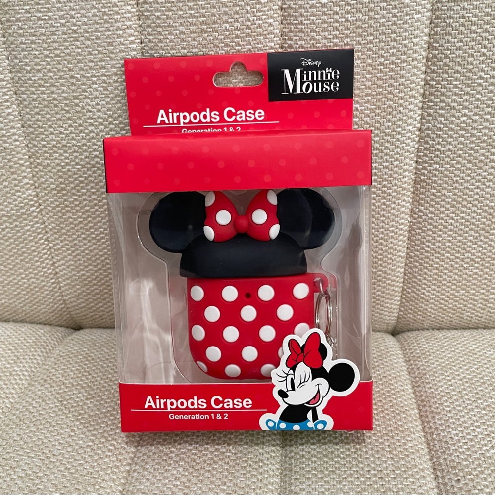 NEW Disney Minnie Mouse AirPods Case Generation 1 &‎ 2 Red Polka Dot 3D Silicone